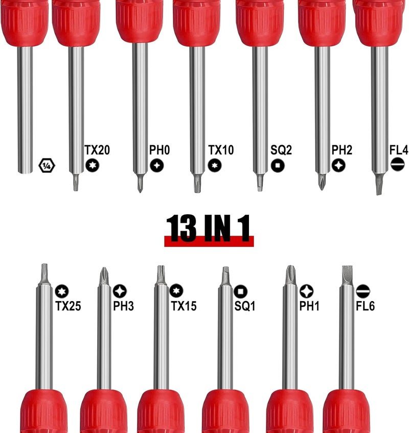 Brass hunter 13-in-1 Ratcheting Screwdriver | Multi-Bit Storage | Retractable Cartridge | Handle with Cushion Grip | ¼" Hex Shaft 、Star, Flat, Square Bit - Red、Black - Image 2